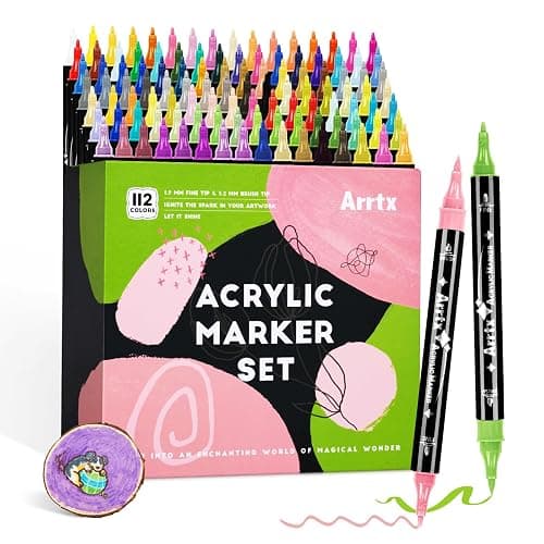 Arrtx Paint Markers Paint Pens, 112 Colors Acrylic Paint Pens Dual-Tip for Rock Painting, Ceramic, Wood, Plastic, Scrapbooking, Brush Lettering, Card Making, DIY Crafts (Fine Tip and Brush Tip) - Image 1