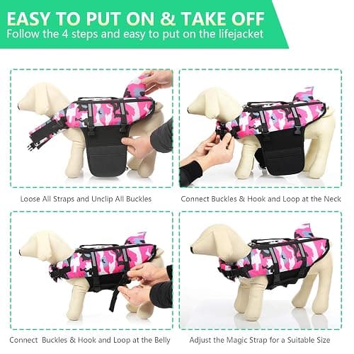 Queenmore Dog Life Jacket Pet Safety Vest High Buoyancy Camouflage Color Cute Shark with Strong Rescue Handle and Leash Ring for Boating, Canoeing, Surfing, Hunting thumbnail 6