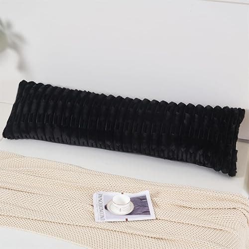 Faux Fur Body Pillow Cover,20x54 Body Pillowcase,Fluffy Long Pillow Case,Shaggy Faux Rabbit Fur Pillow Cover with Zipper,Soft and Plush for Bedroom and Couch(Black, Body) thumbnail 4