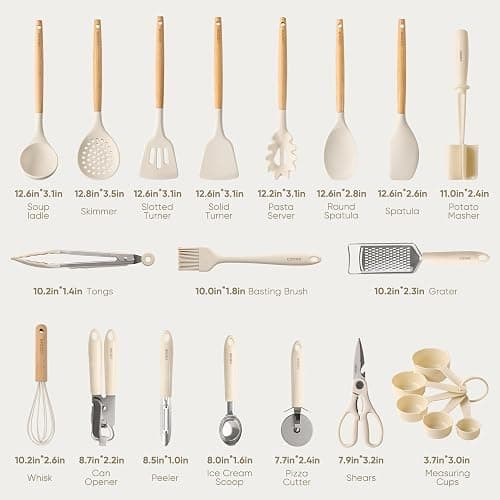 CAROTE 22pcs Silicone Cooking Utensils Set, 446°F Heat Resistant Kitchen Utensils Gadgets Set, Spatula, Turner, Whisk, Tongs thumbnail 2