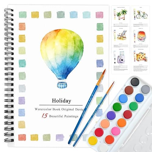 SLWBZ Watercolor Workbooks Coloring Book, Beginner Friendly Painting Kit, Detailed Steps, Creative Exploration Watercolor Book with Paint Set for Adults Teens (Holiday, With paint) - Image 1