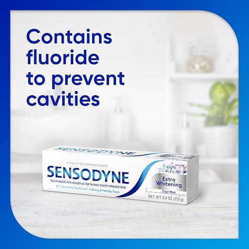 Sensodyne Extra Whitening Sensitive Teeth and Cavity Prevention Whitening Toothpaste, Amazon Exclusive, Cool Mint, 4 Ounces, 4 Count thumbnail 2