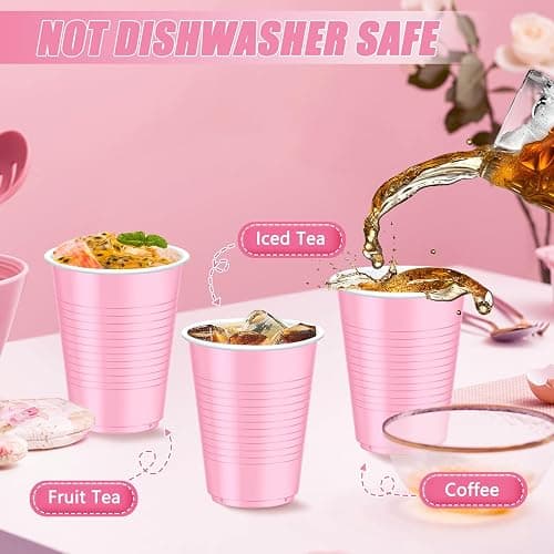Dualshine 100 Pack Pink Plastic Cups 18 oz, Disposable Heavy Duty Drinking Cups for Party, Graduation Shot Cup for Wedding Birthday Valentine's Day Beer Serving Snack Sample Barbecues thumbnail 6