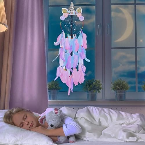 QtGirl Dream Catchers for Kids Unicorn Wall Decor for Girls Bedroom Flower Feather Wall Hanging Decoration thumbnail 4