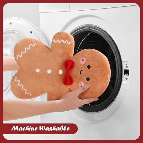 Eoieov Christmas Gingerbread Man Pillow Gingerbread Plush Stuffed Pillow Fun Gingerbread Shaped Decorative Throw Pillows for Sofa Cushion Christmas Party Decor Khaki,15.7" thumbnail 7
