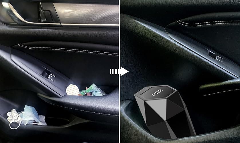 Ginsco 2 Pack Car Trash Can with Lid, Cup Holder Garbage Can for Car, Garbage Bin Cars Accessories for Interior, Leakproof Small Trash Bin, Mini Trash Can for Cars, Home, Bedroom, Office (Black) thumbnail 7