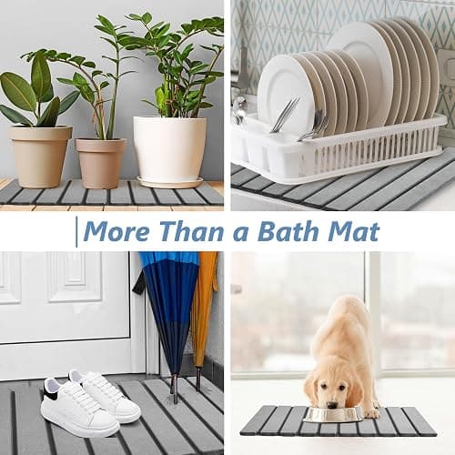AWW Foldable Stone Bath Mat, Super Absorbent Diatomaceous Earth Mats, Non-Slip 23.6 x 15.5 Inch Quick Drying Mat, Compact and Easy to Store Bath Mats for Bathroom, Easy to Clean, Grey thumbnail 7