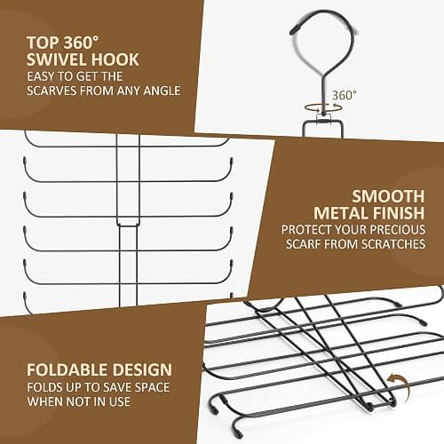 ZEDODIER Scarf Hanger, Scarf Organizer for Closet, Holds 20 Scarves | Sturdy Metal Scarf Holder Hijab Rack with 20 Hooks, 360° Rotating, Foldable Design, Hanging Closet Organizers and Storage thumbnail 4