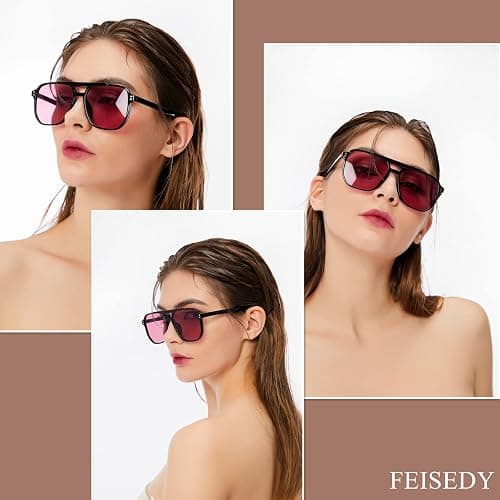 FEISEDY Retro Square Aviator Sunglasses Women Men 70s Vintage Trendy Plastic Frame Sun Glasses B2835 thumbnail 2