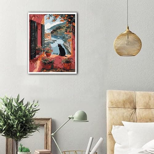 Qiukoo Malen Nach Zahlen Erwachsene Schwarze Katze, DIY Malen Nach Zahlen Leinwand, Tiere und Gärten Paint by Number, Frauen Home Deko Geburtstag Geschenk - 40 x 50 cm thumbnail 2