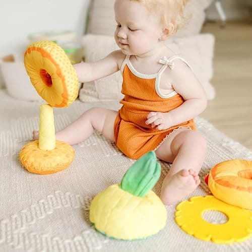 Melissa & Doug Multi-Sensory Pineapple Soft Stacker Infant Toy - Stacking Toys For Babies, Pineapple Stacking Toy For Infants thumbnail 7