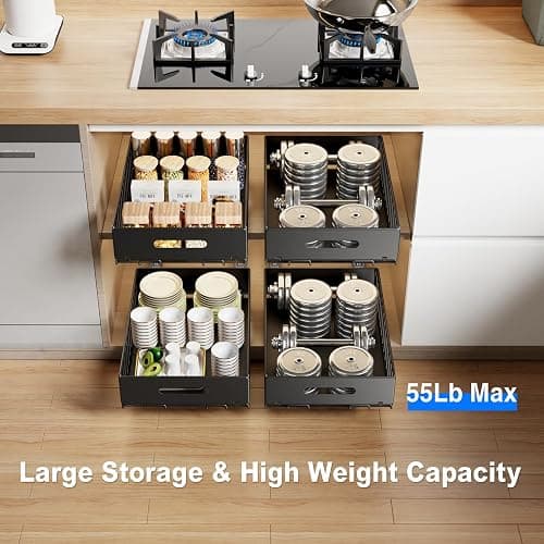 Mustorn 2 Pack Pull Out Cabinet Organizer, Slide Out Drawers for Cabinets, Peel and Stick, Heavy Duty Shelves for Kitchen, Cupboard, Pantry, Bathroom (16.5"D*11.8"W*3.94"H-Black) thumbnail 2