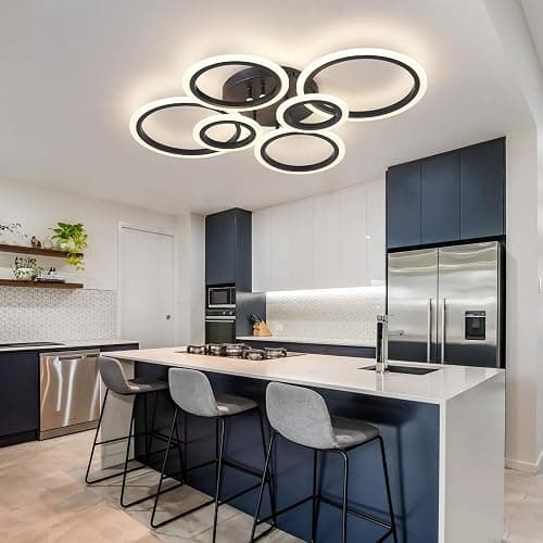 Shine LUEST 6 Rings Black Modern LED Ceiling Light Fixture, Flush Mount Ceiling Light with Remote Dimmable Brightness, Adjustable 3000-6000K Color Temperature, Timer for Living Room, Bedroom - Black, 6 Rings thumbnail 3