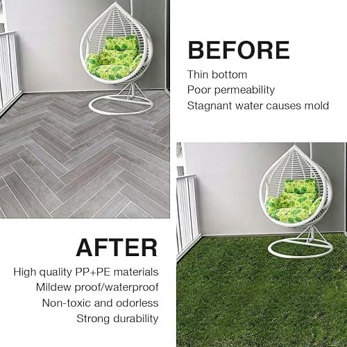 XLX TURF Artificial Grass Turf Tiles Interlocking Set 6 Pieces, Square Fake Grass Tiles Self-draining for Pet Indoor/Outdoor Flooring Decor, 12"x12", 8 Buckle Systerm thumbnail 7