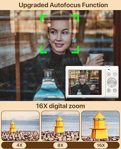Digital Camera, 4K Vlogging Camera for YouTube Autofocus Cameras for Photography with 16X Digital Zoom, 48MP Compact Point and Shoot Digital Camera for Teens Adult with 32GB SD Card, 2 Batteries-White thumbnail 4