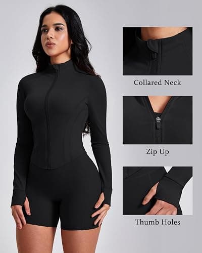 GYM RAINBOW Workout Jackets for Woman Lightweight Athletic Full Zip Running Jacket BBL Cropped Jackets Slim With Thumb Holes thumbnail 5