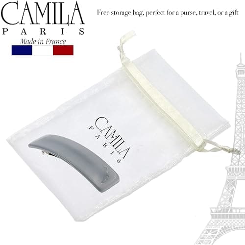 Camila Paris CP3445 French Hair Barrette Clip for Girls, Gray, Rubberized Automatic Clasp Strong Hold Grip Hair Clips for Women, No Slip and Durable Styling Girls Hair Accessories, Made in France thumbnail 6