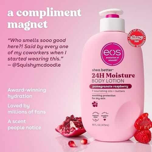 eos Shea Better Body Lotion Pomegranate Raspberry, 24-Hour Moisture Skin Care, Lightweight & Non-Greasy, Natural Shea, Vegan, 16 fl oz thumbnail 4