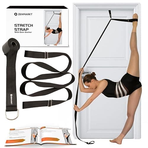Stretching Strap With Door Anchor - Stretching Equipment to Improve Legs Flexibility - Splits Trainer For Home Ideal In Ballet, Dance, Cheerleading, Taekwondo, Yoga, Pole Dancing & Gymnastics - Black - Image 1