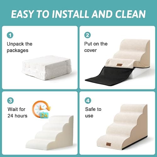 COZY KISS Dog Stairs for Small Dogs 15.7" H, Curved Dog Step for Puppy, Older Cat, Medium Pet Ramp for Sofa, Couch or Chair, Ladder with High Density Foam, 3 Step, 15.7x22.4x15.7 inch, Beige thumbnail 7