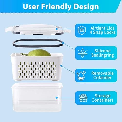 Pure Future 24-Piece Set (12-Pack) Fruit & Food Storage Containers for Fridge with Removable Colanders - Airtight Produce Saver, Organizers, BPA-Free, Freezer/Microwave Safe thumbnail 3