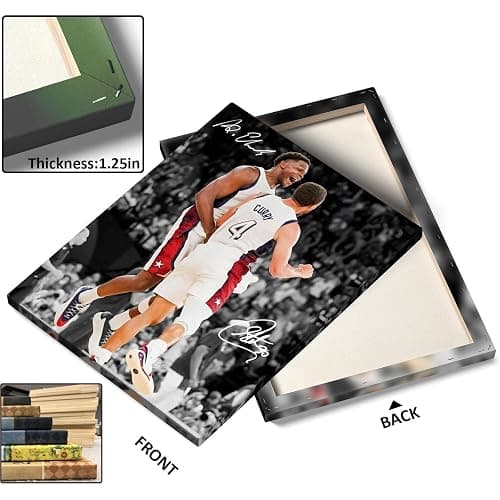 NBA Canvas Wall Art Decor - Anthony Edwards and Stephen Curry Team USA Celebration, Basketball Poster, USA Basketball Olympic Art Wall Decor, Gift for NBA Fans 16X20 inch thumbnail 6