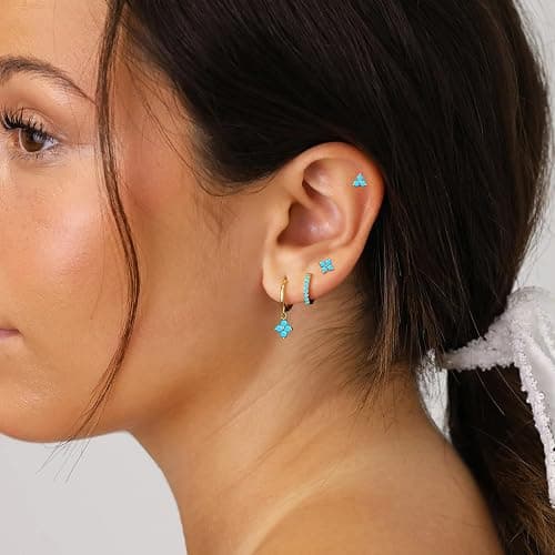 Poxtex 4 Pairs Gold Hoop Earrings Set for Women, 14K Gold Plated Small Huggie Earrings for Multiple Piercing, Dainty Hypoallergenic Cartilage Earrings for Women Jewelry Gift thumbnail 5