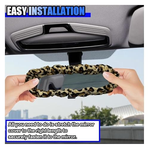 UHANBUT Soft Plush Car Rear View Mirror Cover, Cute Automotive Interior Mirrors Protector for Women, Universal Elastic Vehicle Rear View Mirror Decoration Accessories for Car, Truck (Leopard Print) thumbnail 4