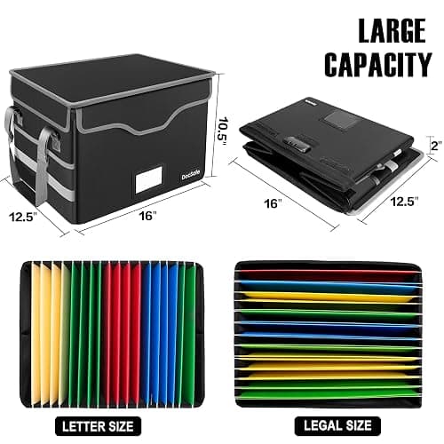 DocSafe File Box Fireproof Document Box with Lock,File Storage Organizer Box with Mesh Pockets,Collapsible Portable File Box Home Office File Cabinet with Handle for Hanging Letter/Legal Folder,Black - Black - 1 pack-Box with Lock thumbnail 5