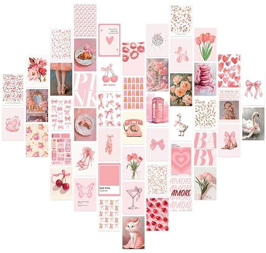 Uniro Coquette Room Decor Aesthetic, 50Pcs Pink Coquette Wall Decor, Coquette Posters Aesthetic Room Decor, Pink Room Decor 4"x6" Coquette Wall Collage Kit for Teen Girls Dorm Bedroom Decor, Cute Coquette Posters Picture Trendy Pink Wall Art Prints - Image 1