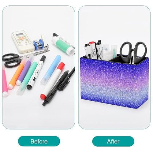 QIPVEKR Purple Blue Gradient Glitters Leather Pen Container 5.9X2.8 In | Multifunctional Pen Container with 2 Compartments,Pencil Holder Desktop Organizer Makeup Brush Holder for Office Home thumbnail 4