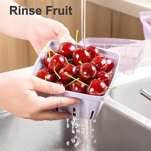 CUISITOOL Berry Basket, 3-in-1 Berry Keeper Box, 1 Quart Vented Plastic Berry Containers for Fridge, Fruit Colander for Strawberry Blueberry Raspberry, Reusable for Farmer Market Grocery thumbnail 2