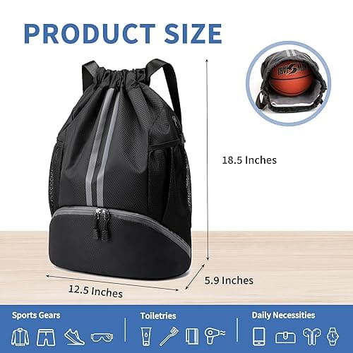 JELUTAR Drawstring Backpack Gym Bag with Shoes Compartment for Soccer, Basketball, Swim, Water-Resistant String Backpack Beach Cinch for Women Men thumbnail 3