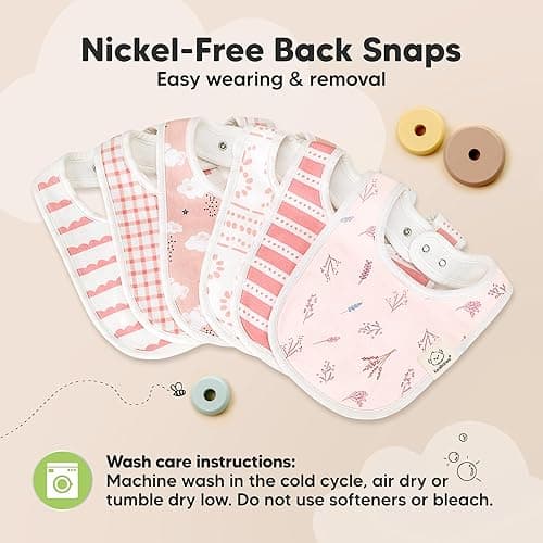 8-Pack Organic Baby Bibs for Boys, Girls - Soft Cotton Drooling and Teething Bibs for Baby Girl & Boy, Extra Absorbent, Easy To Clean & Put On for Toddler, Newborn, Infant 0-24 Months (Sweet Charm) thumbnail 10