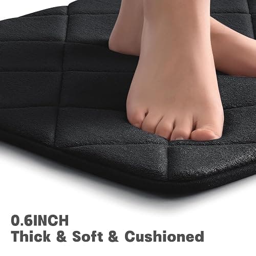 YIHOUSE Bathroom Rug Set, 4 Non Slip Memory Foam Bath Mats, Machine Washable, Water Absorbent for Tub, Toilet and Floor (Black) thumbnail 4