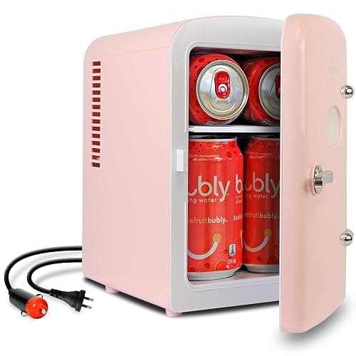 Koolatron Mini Fridge - 4 Liter /6 Can Latas Refrigerator for Bedroom Office Portable Table Top Beverage Cooler 12V 110V Mini Refrigerador Nevera for Drinks Soda Wine, Car Dorm Outdoor Patio, Pink thumbnail 2