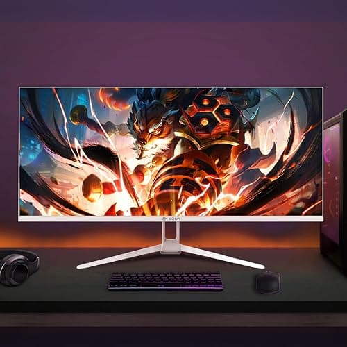 CRUA 34'' White Gaming Monitor, 165HZ/144HZ, WQHD(3440x1440P) IPS UltraWide Screen Computer Monitors with Built-in Speakers, Supports FreeSync, 120% sRGB, HDMI 2.0 & DP 1.4, Wall Mountable Installs thumbnail 7