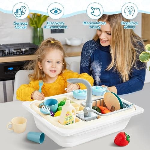 Beright Play Kitchen Sink Toys, Toddler Sink Toys with Upgraded Faucet, Pretend Play Toys Running Water, Perfectly Matched with Beright Sensory Table thumbnail 9