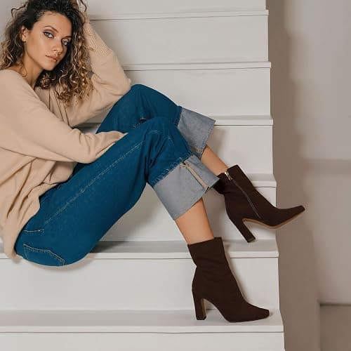 Lovee Cosee Ankle Boots for Women 2025 Chunky Heel Square Toe Heeled Boots with Zipper Comfort Fall Winter Party Office Date Night Travel Casual Outfit thumbnail 3