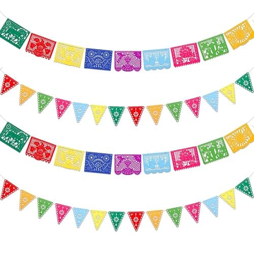 Qpout 4Pack Mexican Party Decorations Banners Felt Dia De Los Muertos Garland Colorful Mexican Fiesta Papel Picado Banner for Fiesta Birthday Baby Shower Party Decorations Indoor Outdoor Decor - Image 1