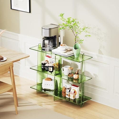 solaround Acrylic Bookshelf, Small 3 Tier Open Bookcase for Small Spaces,Sofa Table, Hallway Entry Table for Home Living Room (Green, 39.4'' x 11.8'' x 31.5'') thumbnail 4