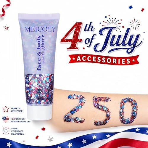 MEICOLY Red White and Blue Face Glitter,4th of July Patriotic Accessories,Star Hair Glitter for Kids,4th of July Outfits for Women,Self-Adhesive Body Glitter for President's Day Veterans Day thumbnail 3