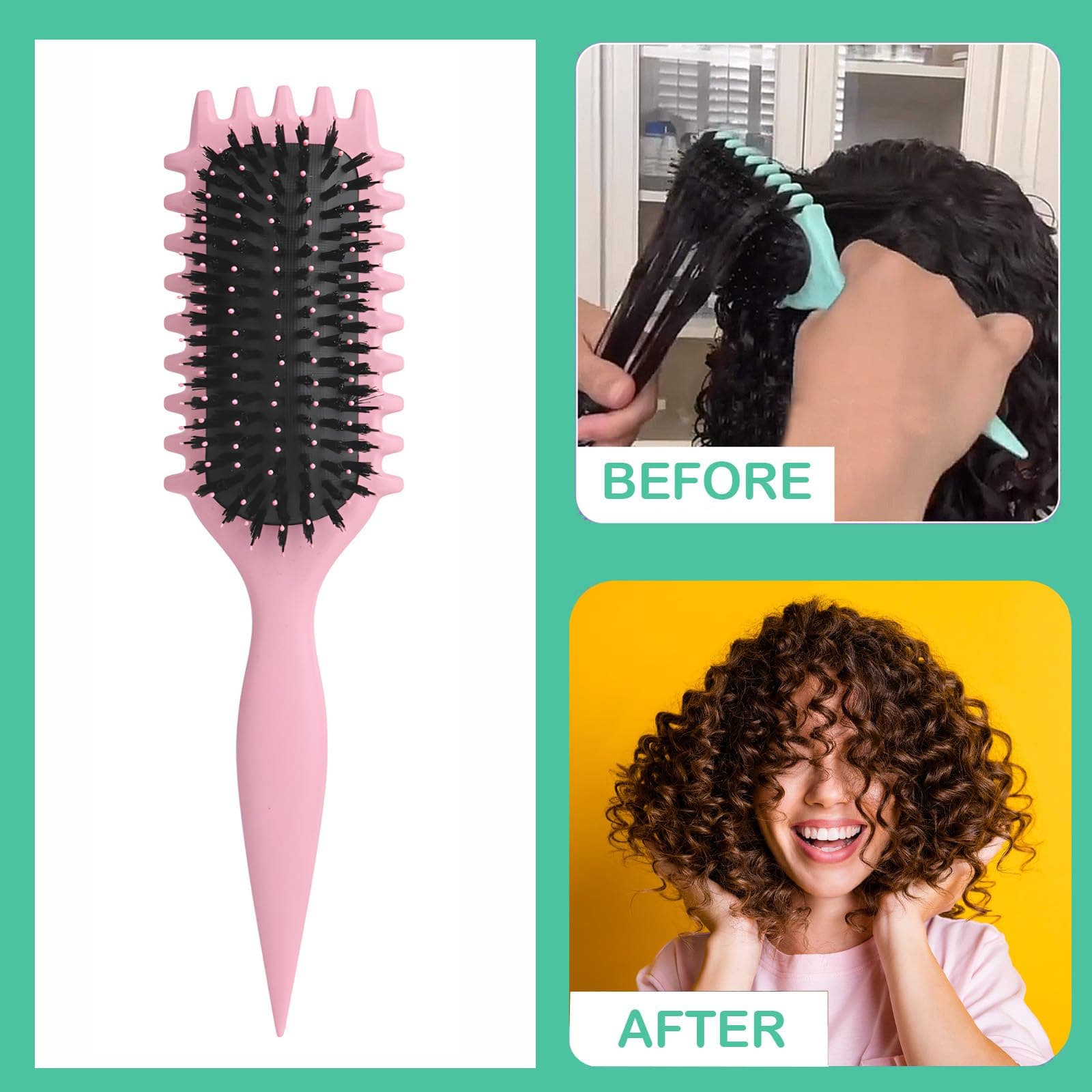 New Curly Hair Brush, 2025 Newest Brush Less Pulling Styling Brush for Men and Women, Curl Brush,Boar Bristle Hair Brush Styling Brush for Detangling (Pink) thumbnail 4