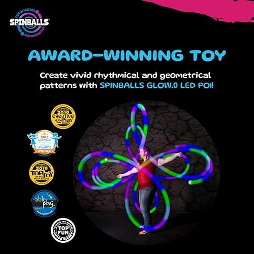 SPIN BALLS Glow.0 LED Poi – USB Rechargeable w/ 22 Vibrant Color Light Modes & Patterns – Durable, Soft-Core Spinning Balls w/Adjustable Leashes & Double-Loop Handles thumbnail 3