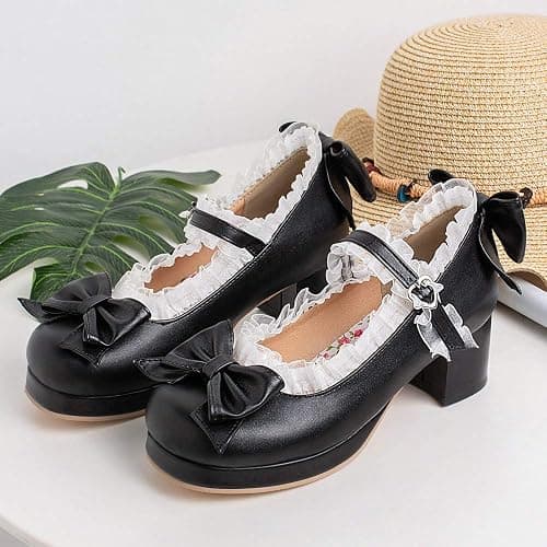 LUXMAX Women Kawaii Mid Block Heel Mary Jane Rockabilly Pumps with Bow Platform Chunky Heel Cute Sweet Shoes thumbnail 3