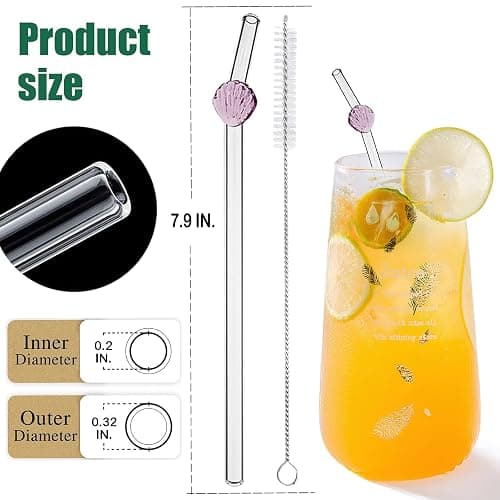 Reusable Glass Straws Set, Clear Glass Drinking Straws with Cleaning Brush, Perfect for Smoothies, Coffee, Juice, Tea, Milk, Cocktails (Sea Animals) thumbnail 3