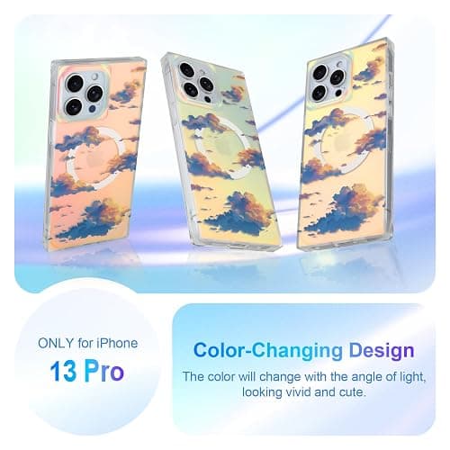 Heaofei Cute Case for iPhone 13 Pro Case for Women Girls [Compatible with Magsafe] Aesthetic Iridescent Cloud Pattern Design, Girly Glitter Sparkly Bling Rectangle Magnetic Protective Phone Cover thumbnail 2