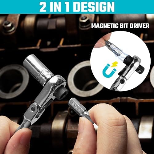 DURATECH 33-Piece 1/4" Drive Socket and Ratchet Set | 2 in 1 Flex Head Ratchet with Magnetic Bit Driver, CR-V Steel Sockets & Bits, Storage Case thumbnail 2