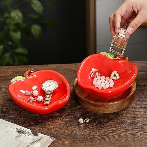 Yzikema Ceramic Jewelry Dish,Apple Shaped Trinket Storage Tray Coffee Table Room Apartment Bathroom Dresser Decor thumbnail 4