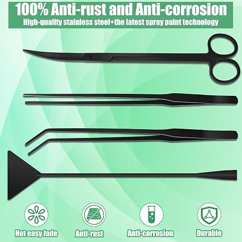 Liveek Aquarium Aquascape Tools Kit, 4 in 1 Anti-Rust Aquatic Plant Aquascaping Tool Stainless Steel Black Tweezers Scissors Spatula for Aquarium Tank Clean Fish Tank Aquascape Tools Sets (Black) thumbnail 7